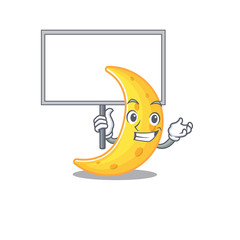 Sticker - An icon of crescent moon mascot design style bring a board