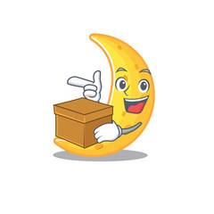 Poster - An picture of crescent moon cartoon design concept holding a box