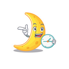 Canvas Print - Crescent moon mascot design concept smiling with clock