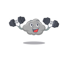 Wall Mural - Mascot design of smiling Fitness exercise grey cloud lift up barbells