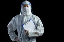 Doctor Wearing Ppe Suit And Face Mask And Face Shield In Hospital, Corona Virus, Covid-19 Virus Outbreak Concept.
