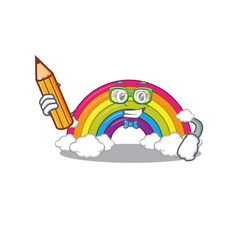 Sticker - A brainy student rainbow cartoon character with pencil and glasses