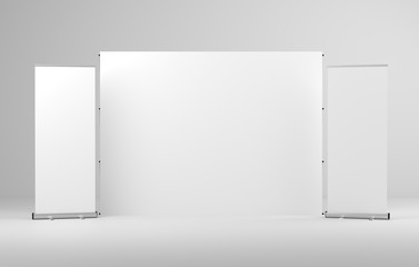 Wall Mural - roll up and wall stand banner mockup. 3d render.