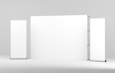 Wall Mural - roll up and wall stand banner mockup. 3d render.
