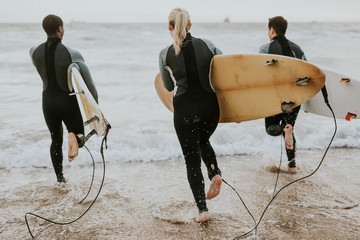 Wall Mural - Surfers going into the water