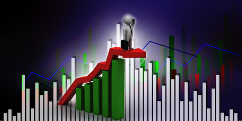 Poster - 3d rendering Stock market online business concept. business Graph successful business man