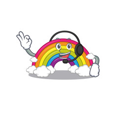 Poster - A gorgeous rainbow mascot character concept wearing headphone