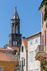 Wall Mural - View to the medieval church in the historic centre of Hvar town on Hvar island, Croatia