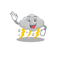 Sticker - Cloud stormy mascot design style with an Okay gesture finger