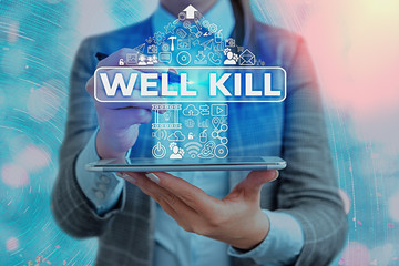 Poster - Word writing text Well Kill. Business photo showcasing operation of placing a column of heavy fluid into a well bore