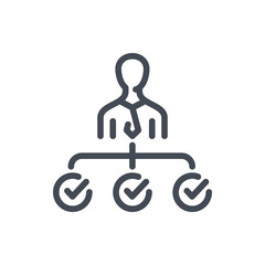 Poster - person successfully completed several tasks line icon. person with multiply confirmations vector out