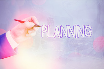 Poster - Conceptual hand writing showing Planning. Concept meaning process of thinking about the activities required to achieve a goal