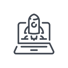 Poster - startup line icon. launch of the project vector outline sign.