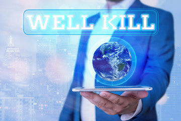 Poster - Text sign showing Well Kill. Business photo showcasing operation of placing a column of heavy fluid into a well bore Elements of this image furnished by NASA
