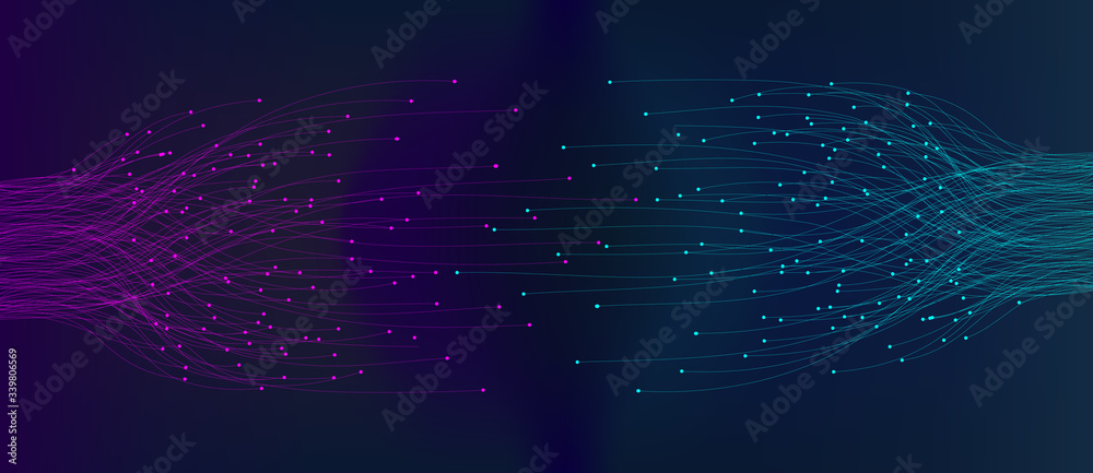 abstract  lines with dots over dark background. connecting or big data concept - obrazy, fototapety, plakaty 