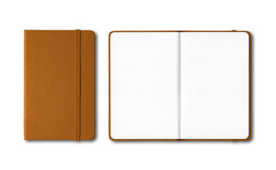 Canvas Print - Leather closed and open notebooks isolated on white