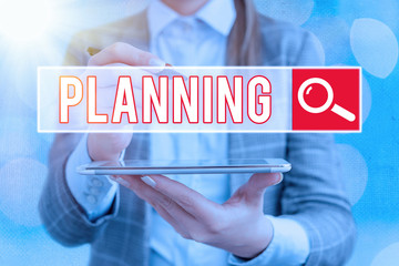 Poster - Text sign showing Planning. Business photo text process of thinking about the activities required to achieve a goal