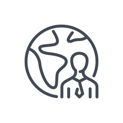 Poster - international employee line icon. person with planer earth vector outline sign.