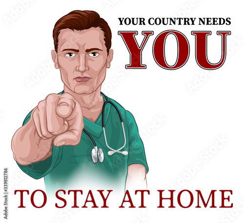 Fotografía A nurse or doctor in surgical or hospital scrubs pointing in a your country needs or wants you gesture