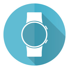 Poster - Smartwatch blue round flat design vector icon isolated on white background, smart watch illustration in eps 10