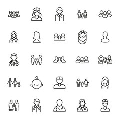 Canvas Print - Set of people related vector line icons.