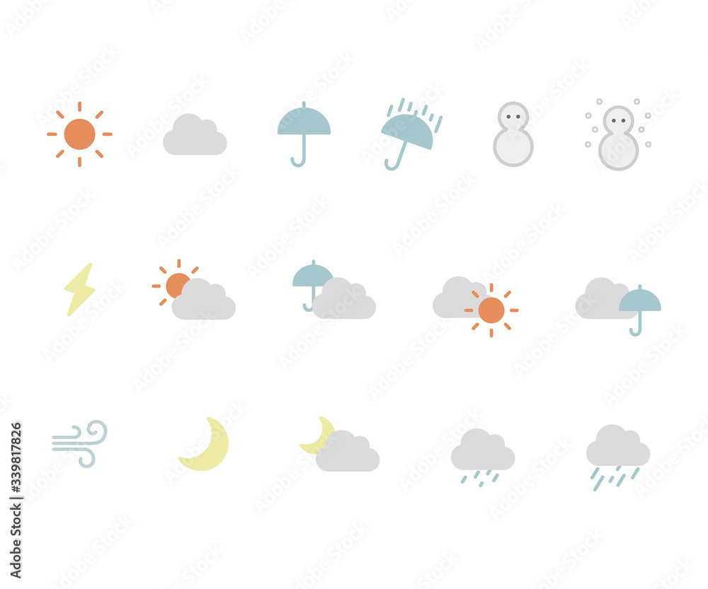 天気のアイコンのセット イラスト かわいい Wall Mural Yugoro 天気のアイコンのセット イラスト かわいい Wall Mural Yugoro