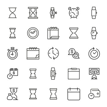 Simple set of time icons in trendy line style.