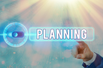 Poster - Conceptual hand writing showing Planning. Concept meaning process of thinking about the activities required to achieve a goal
