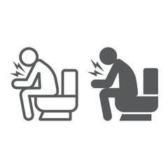 Diarrhea line and glyph icon, disease and covid-19, man sitting on toilet sign, vector graphics, a linear icon on a white background, eps 10.