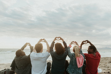 Wall Mural - Friends making heart signs