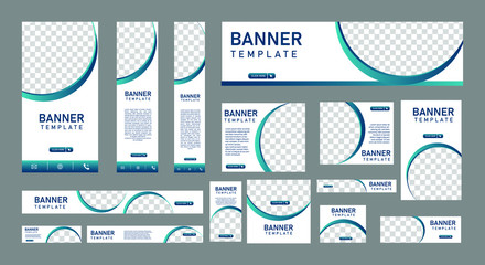 set of modern web banners of standard size with a place for photos and white concept. Business ad banner. Vertical, horizontal and square template.