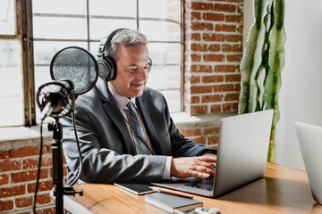 Wall Mural - Businessman recording his own show