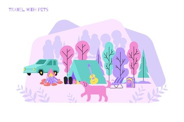 Wall Mural - Pets Camping Flat Composition