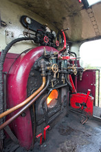 Cab Interior Of An Ancient Steam Saddletank Locomotive.