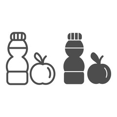 Poster - Water bottle and apple line and solid icon. Healthy lifestyle fitness symbol illustration isolated on white. Fresh apple fruit with bottle water outline style design, designed for web and app. Eps 10.