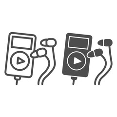 Poster - Player and headphones line and solid icon. Small mp3 player for sport illustration isolated on white Music Player device with headphones outline style design, designed for web and app. Eps 10.