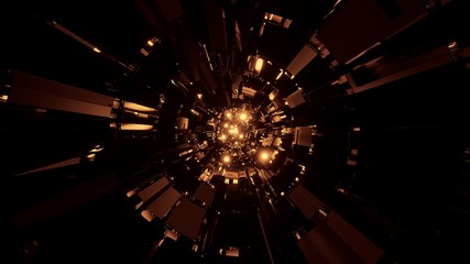 Aufkleber - 3D rendering abstract background of a futuristic circle tunnel with glowing brown and gold lights