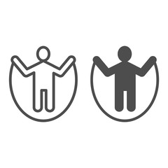 Poster - Man with a jumping rope line and solid icon. Exercising with rope illustration isolated on white. Skipping training outline style design, designed for web and app. Eps 10.