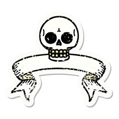 grunge sticker with banner of a skull