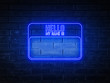 Blue neon name tag “Hello my name is” on a brick wall background