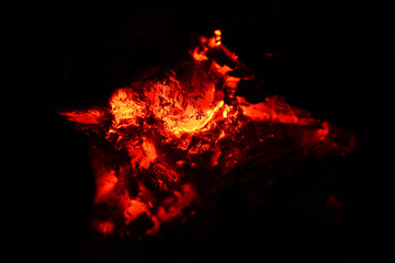 Fireplace fire in closeup macro