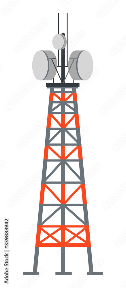 Power station, tower with cords and antenna vector - obrazy, fototapety, plakaty 