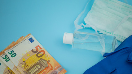 medical mask, close up, on blue background