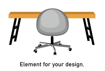 Interior items isolated on a white background. Wooden table on a metal base, Modern wheelchair. Vector illustration..