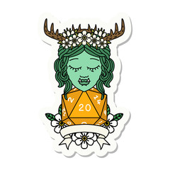 orc druid character with natural twenty dice roll sticker