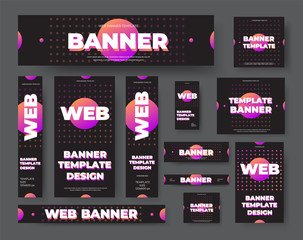 Poster - Template of black web banners with purple gradient circle, vector illustration, for design presentation.