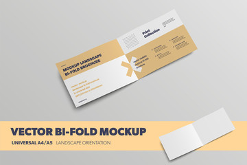 Leinwandbilder - Mockup of vector open bifold, standard landscape leflet, with abstract pattern, isolated on background.