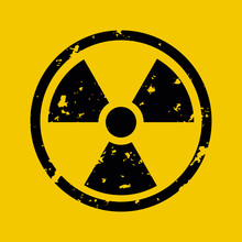 Vector Illustration Of Grunge Black Radioactive Hazard Warning Sign Painted Over Yellow Background