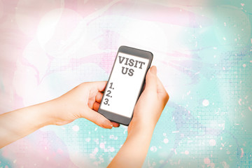 Poster - Text sign showing Visit Us. Business photo showcasing Invitation Watch A web page Link to Homepage Blog Internet