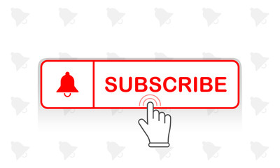 Poster - Red subscribe button with mouse pointer and notification bell icon flat in modern colour design concept on isolated white background. EPS 10 vector.